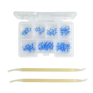 100pcs Anatomically Shaped Blue Transparent Dental Cervical Matrices M11 with 2 Handles for Class V Restorations