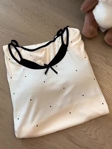Ngọt Ngào tay ngắn Yếm Trong Áo Ngủ Cho Cô Gái quần áo mùa hè phong cách mới Tinh Khiết Mong Muốn Polka Dot Ngủ Mặc Nhà Ăn Mặc Với Độn