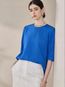 Roey s house | Fashionable Simple High-Quality Linen Round-Neck T-Shirt for Professional Work and Commute Women