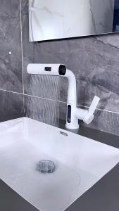 SXH  Light Luxury Pull Basin Faucet Temperature Digital Display Faucet Waterfall Flying Rain Water Outlet 360 Rotating Hot and Cold Faucet