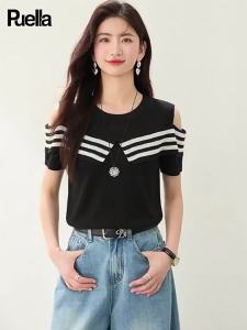 puella | Áo Thun Sọc Ngang Vai Ôm Body Mùa Hè