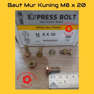 (5 pcs) Baut Mur Kuning 8x20 / Baut Kuning M8 / BMK / Baut Hexagon