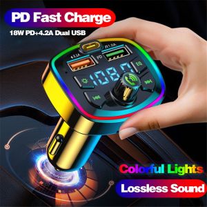 KEBIDU Car Bluetooth 5.0 FM Transmitter PD 18W Type-C Dual USB 4.2A Fast Charger LED Backlit Atmosphere Light MP3 Player