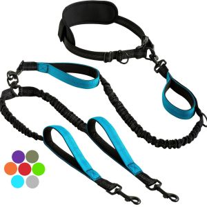 Hands Free Double Dog Leash – Dual Leash for Medium and Large Breeds – Lead for 2 Dogs with Padded HandlesReflective Stitches