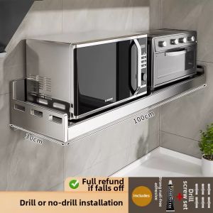 B&W | New Stainless Steel Microwave Storage Shelf Wall-Mounted Multi-functional No-Drilling