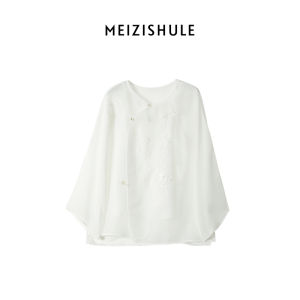 MEIZISHULE | Modern Chinese Style Oblique Collar 8-Length Sleeve Blouse