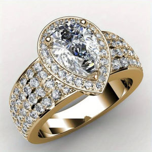 Huitan Pear Shaped Women Ring Gold Color Full Shiny Cubic Zirconia Fashion Wedding Party Noble Lady Jewelry Gorgeous Accessories