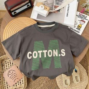 Áo Thun Cotton Tay Ngắn in Chữ Phong Cách Hàn Quốc Mùa Hè Cho Bé Trai Và Bé Gái Cỡ Lớn Thoải Mái Thoáng Khí