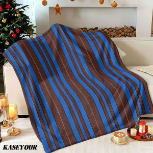 Beast Kingdom | Retro Brown Blue Stripes Winter Summer Flannel Blanket Throw Fleece Soft Fuzzy Plush Cozy Fleece Blankets for Sofa Ideal Gifts