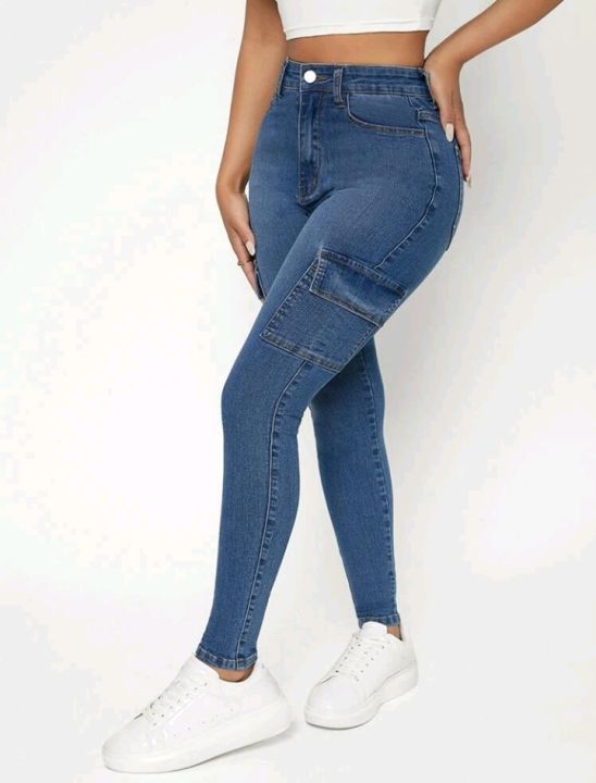 High Waist Flap Pocket Side Jeans