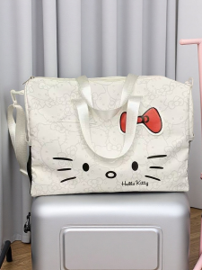 Kitty Large Capacity Foldable Travel Bag Luggage Cover Short Trip Womens Crossbody Bag Nylon Material No Brand Printed Pattern
