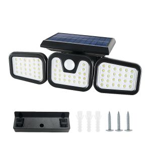 Solar Lights Outdoor LED High Brightness Solar Motion Sensor Light 3 Heads 270° Wide Angle Illumination IP65 Waterproof