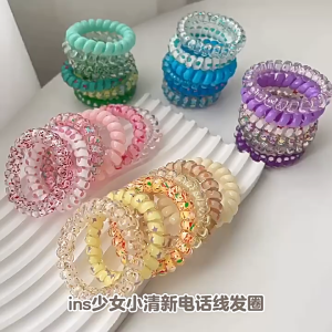 6pcs Jelly Spiral Hair Bands Telephone Ties Elastic Rubber Band Hair Accessories Ponytail Getah Rambut Coil 多色果冻螺旋电话绳发圈