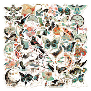 50-Piece Set Chinese Style Retro Decorative Stickers for DIY Mobile Phone Case And Notebook Decoration Trendy Stationery
