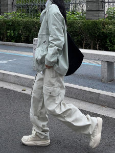 White High Waist Straight Leg Workwear Pants Womens Loose Wide Leg Casual Trousers American High Street Style Spring 2025