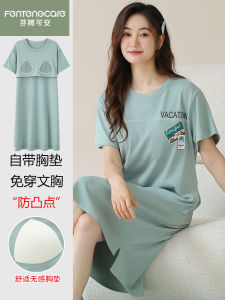 Fenteng Care Pure Cotton Sleep Dress Womens Short Sleeve Mid-Length Thin Model 2025 New Nightgown Can Be Worn outside