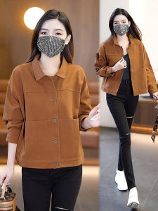 เสื้อแจ็คเก็ตเบสบอลคอปกสั้นสำหรับผู้หญิง ทรงหลวม สไตล์ลำลอง ฤดูใบไม้ผลิและฤดูใบไม้ร่วง ฤดูใบไม้ร่วง 2025 แฟชั่นใหม่