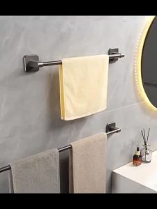 Wall Mounted Towel Rack Bathroom Storage Rack No Drilling Bathroom Horizontal Bar Towel Rack Kitchen Bathroom Accessories