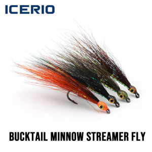 ICERIO #6 Bucktail Minnow Streamer Fly - 3D Epoxy Eye Barbed Hook Baitfish Lure for Trout Bass Pike Musky Sea Fishing