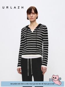 URLAZH | Relaxed Slouchy Hooded Sweater Black and White Stripe