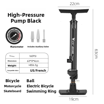 West Biking | Portable High-Pressure Bike Pump with Presta and Schrader Valves