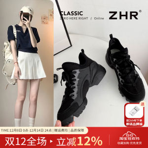 ZHR Nâng Cao Đáy Dày Thoải Mái Giày Nữ Chính Hãng Da Giày Thể Thao Màu Đen Mùa Thu Mùa Đông Mềm Giày Chạy Bộ Đáy