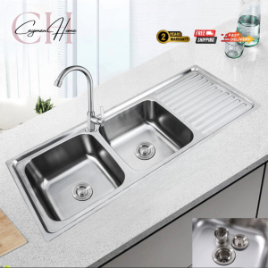 อ่าน ล้างจาน 2 หลุม สแตนเลส ฝัง ซิงค์ล้างจาน 120x50x17 หนา 0.5mm