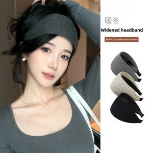 Autumn Winter Knitted Hairband Womens High Forehead Wide Edge Gray Face Slimming Headband Fashionable Hair Accessories
