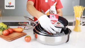 Chảo inox 3 lớp đúc liền khối chống dính Kalpen Kazler size 20/24/26/28/30cm chuẩn Đức bảo hành 5 năm