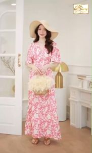 HappyMommy เดรสคลุมท้องให้นมทรงแมกซี่เดรสผ้าป่านมัสลิน💘Maxi Lily