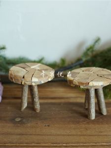 Handmade Miniature Wooden Chair Decorative Display Small Stool Photography Prop Scene Building Cardboard Box Toy