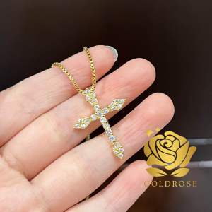 Kalung Salib Titanium Lapis Emas 18k ANTI KARAT Kalung Replika Berlian