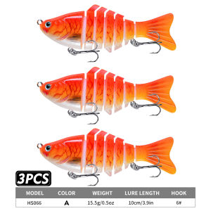 PROBEROS 3PCS 100MM Bionic Crankbait Chìm Wobblers Khớp Nối Cứng Nhân Tạo Mồi Câu Cá 6 Đoạn Cho Sông Đại Dương Hồ