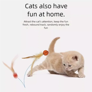 Interactive Cat Toy Ball with Feathers Bouncing Silent Elastic Ball Anti-Bite Boredom Relief Feather Cat Toy Ball for Kittens