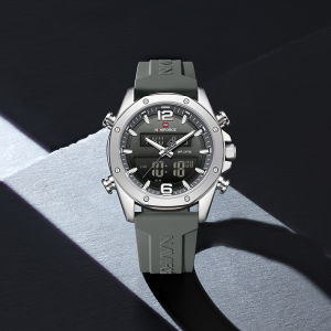 NAVIFORCE Original Dual Time Watch for Men LCD Digital Watch Quartz Watch Luminous Pointer Calendar Date Silicone Strap Waterproof 30m Multifunctional Mens Outdoor Casual Fashion Watch NF9264