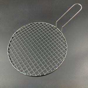 ตะแกรงย่างสแตนเลสกลมสำหรับย่างกลางแจ้ง ตะแกรงย่างแบบเกาหลี ตะแกรงย่างคาร์บอนหนา ด้ามจับกันร้อน อุปกรณ์ย่างแบบใช้ได้ตลอดทั้งปี