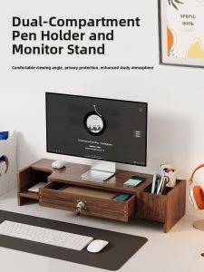 Desktop Computer Monitor Riser Stand Office Desk Storage Holder Screen Elevation Base Tray Organizer Cherry Wood Customizable
