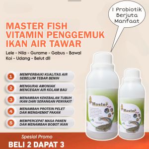 LA08 PROBIOTIK IKAN AIR TAWAR MASTER FISH OBAT PEMACU PERTUMBUHAN IKAN LELE NILA GURAME GABUS