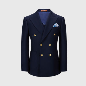 Double Breasted Navy Slim Fit Mens Suit Jacket