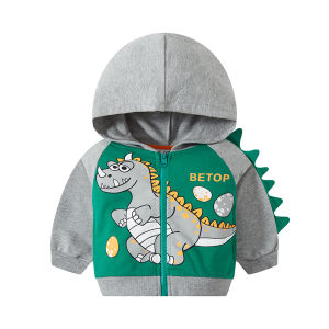 Boys Three-Dimensional Dinosaur Outerwear Baby Boys Hood Zip-up Shirt Childrens Hoodie Terry Childrens Top Spring and Autumn