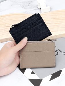 Ultra-Thin Genuine Leather Zipper Wallet for Men And Women Compact Driver License Card Holder Multi-Functional Simple Cowhide Card Clip