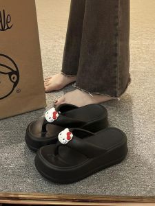 รองเท้าแตะ EVA ส้นหนา สไตล์สตรีท สำหรับผู้หญิง รองเท้าแตะชายหาด ทรงหัวมน ยางกันลื่น รองเท้าแตะฤดูร้อน 2025 สีดำ