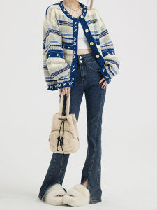 High Waist Stretchy Slit Denim Jeans Women plus Size Slimming Wide Leg Long Pants Korean Style Casual Cotton Oxford Fabric