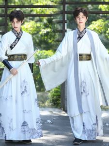 Original Long Sleeve Mens Hanfu Costume Set Mountain River Eternal Immortal Style Embroidery Polyester Fiber Autumn Wear