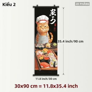 VIKAMA Mèo Nhật Bản Đầu Bếp Ukiyo-e Tấm Thảm Mèo Cam Sushi Ramen Anime Poster Chống Nước Nghệ Thuật Treo Tường Cho Nhà Bếp Ăn Trang Trí