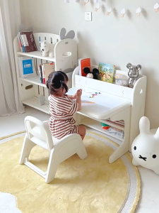 Bộ bàn học kết hợp bảng vẽ kệ sách đa năng xếp gọn hiệu Babyviva (kèm ghế tặng 12 bút màu)