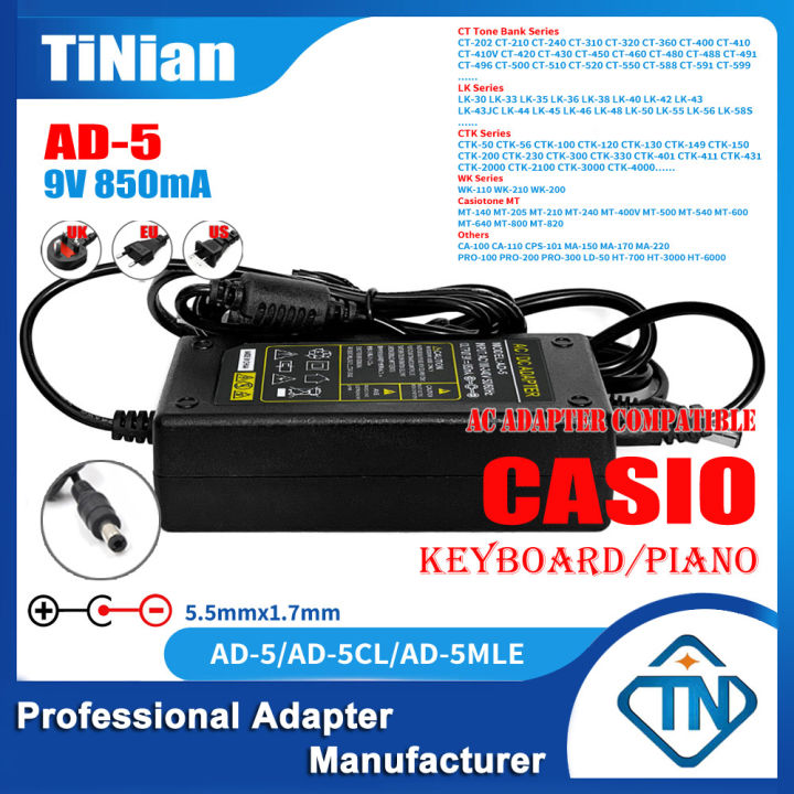 9V 850mA AD-5 Power Supply Adapter AD-5CL for Casio LK-30 LK-35 LK