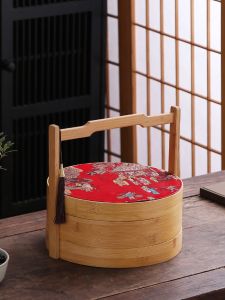 Chinese Style Food Container Multi-Layer Satchel Bamboo Basket Dried Fruit Tray Snack Box Tea Packaging Portable Storage Office Gift Box