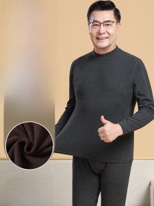 Thickened Fleece Warm Underwear Set for Men Mid-aged And Elderly Dad Base Shirt Long Pants Autumn Winter Thermal Clothing Set