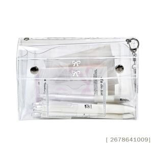 ⚑PVC Transparent Button Pencil Case Large Capacity Vertical Simple Ins Style Student Desktop Finishing Niche Stationery Storage